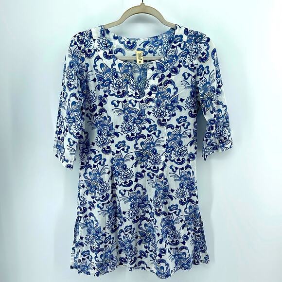 Yala 100% organic cotton printed 3/4 sleeve keyhole tunic top sz XS - Picture 1 of 7